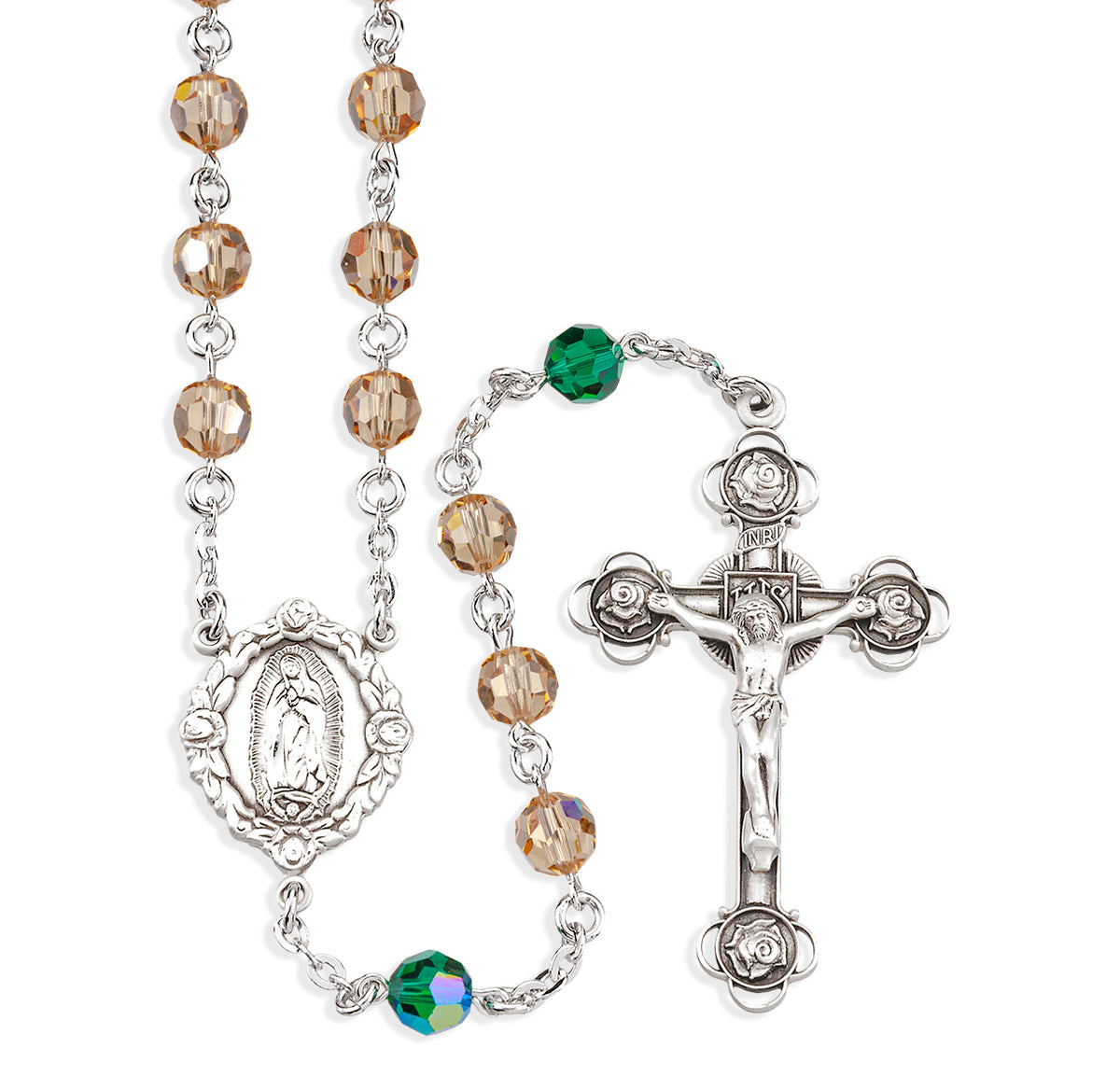 ur Lady of Guadalupe 6mm Crystal Bead Sterling Silver Rosary