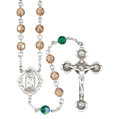 Our Lady of Guadalupe 6mm Crystal Bead Sterling Silver Rosary, HMH Religious
