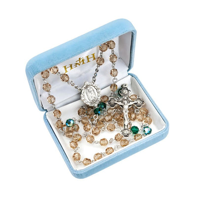 Our Lady of Guadalupe 6mm Crystal Bead Sterling Silver Rosary in Box, HMH Religious