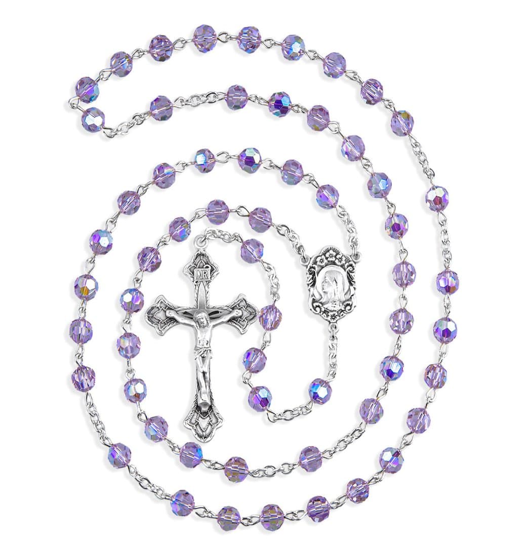 HMH Madonna 6mm Light Amethyst Austrian Crystal Bead Sterling Silver Rosary,