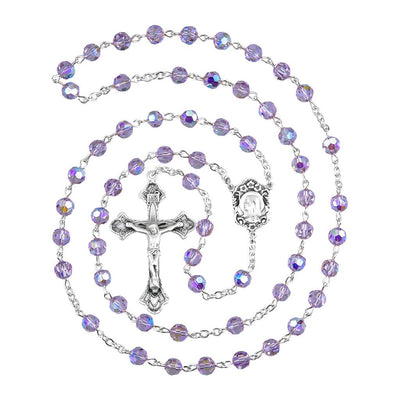 Madonna 6mm Light Amethyst Austrian Crystal Bead Sterling Silver Rosary (view 2), HMH Religious
