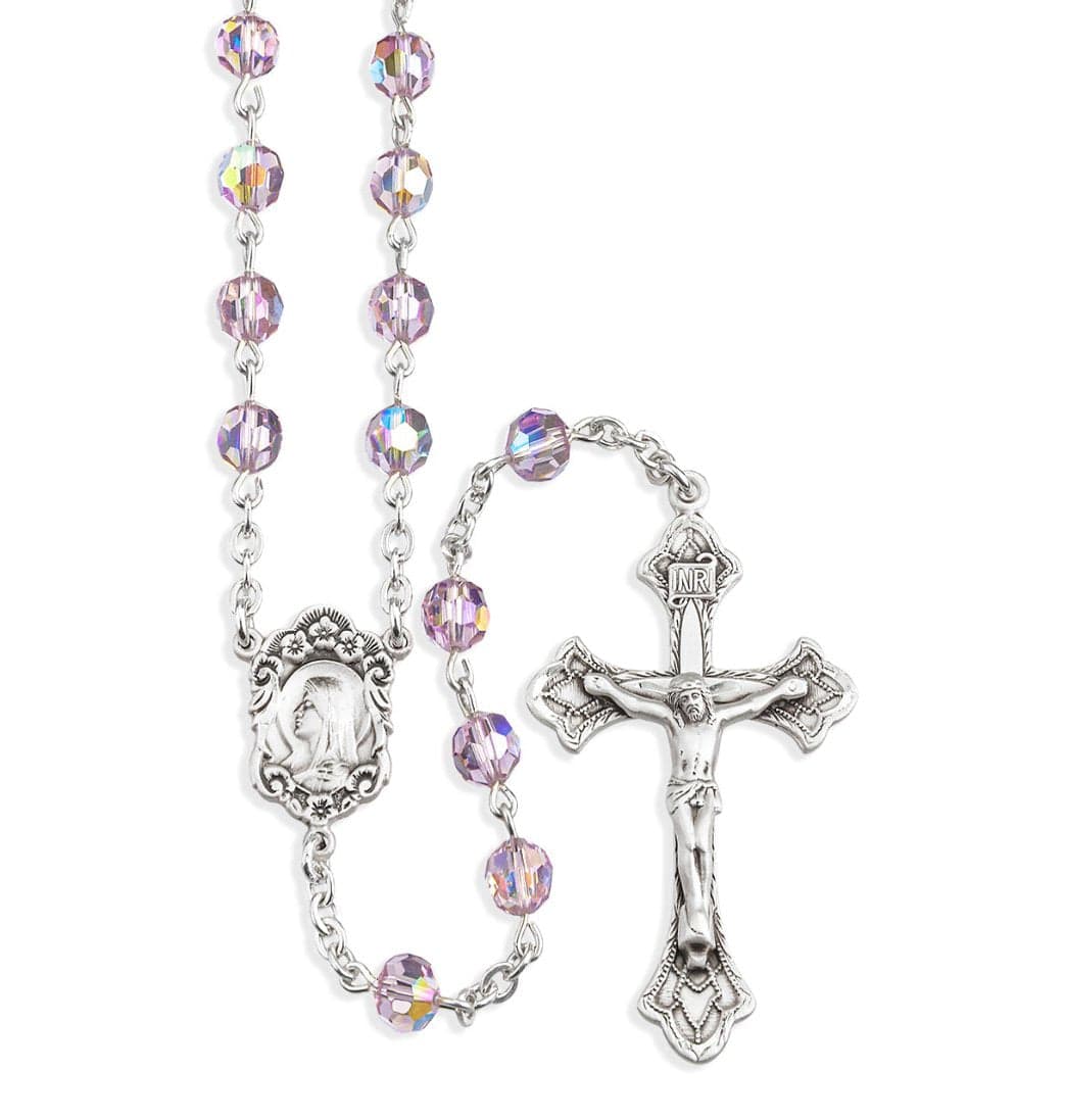 Madonna 6mm Light Amethyst Austrian Crystal Bead Sterling Silver Rosary