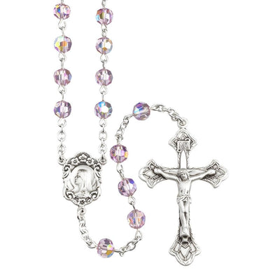 Madonna 6mm Light Amethyst Austrian Crystal Bead Sterling Silver Rosary, HMH Religious