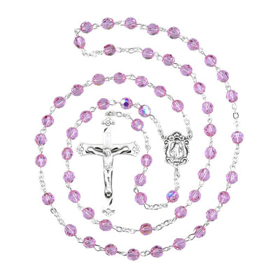 Sterling Silver Lt Rose 6mm Crystal Rosary (view 2), HMH Religious