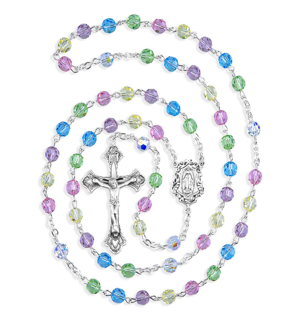 HMH 6mm Multi-Color Austrian Crystal Bead Sterling Silver Rosary