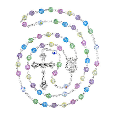 6mm Multi-Color Austrian Crystal Bead Sterling Silver Rosary (view 2), HMH Religious