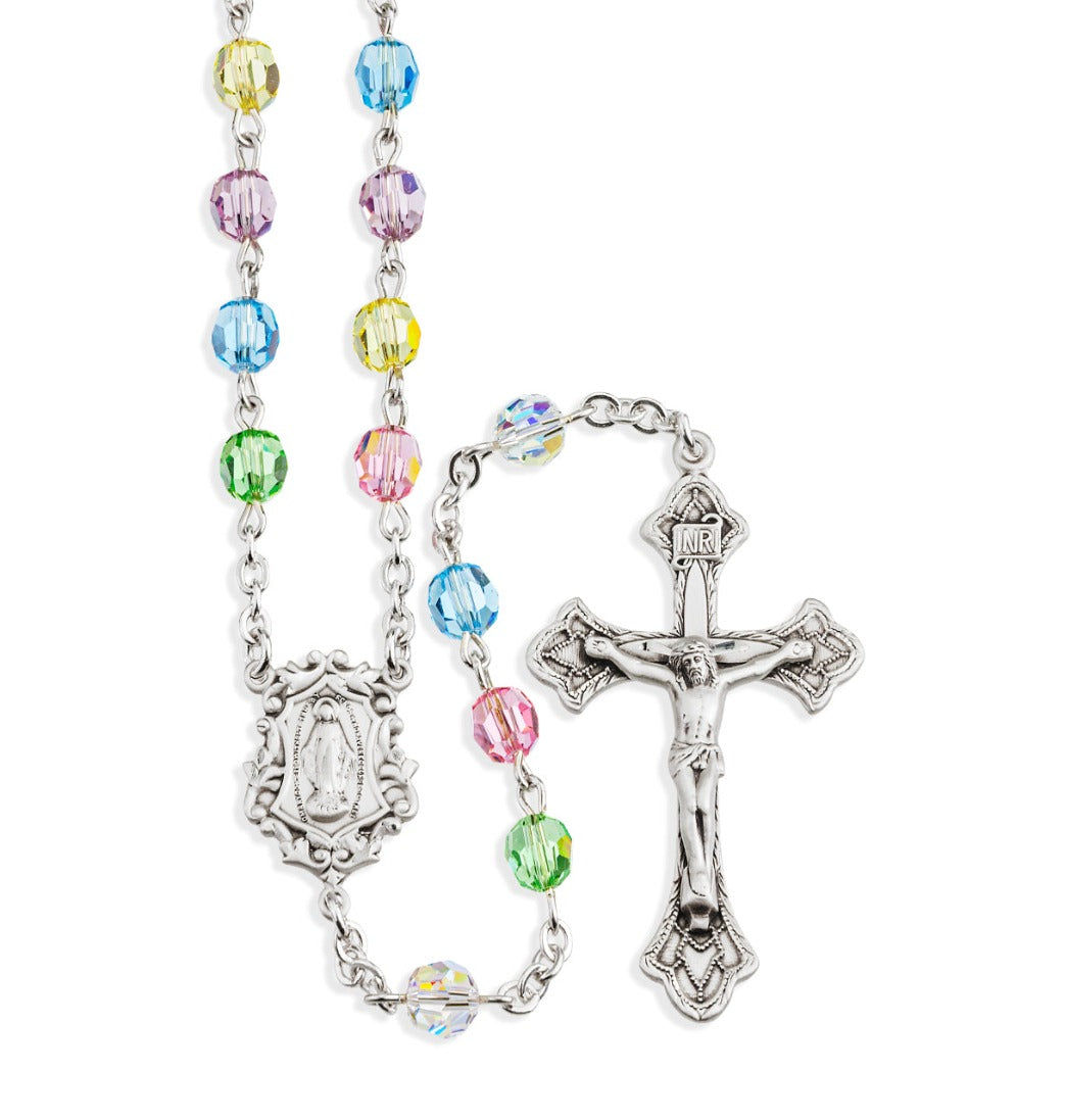 6mm Multi-Color Austrian Crystal Bead Sterling Silver Rosary