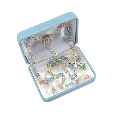 6mm Multi-Color Austrian Crystal Bead Sterling Silver Rosary in Box, HMH Religious