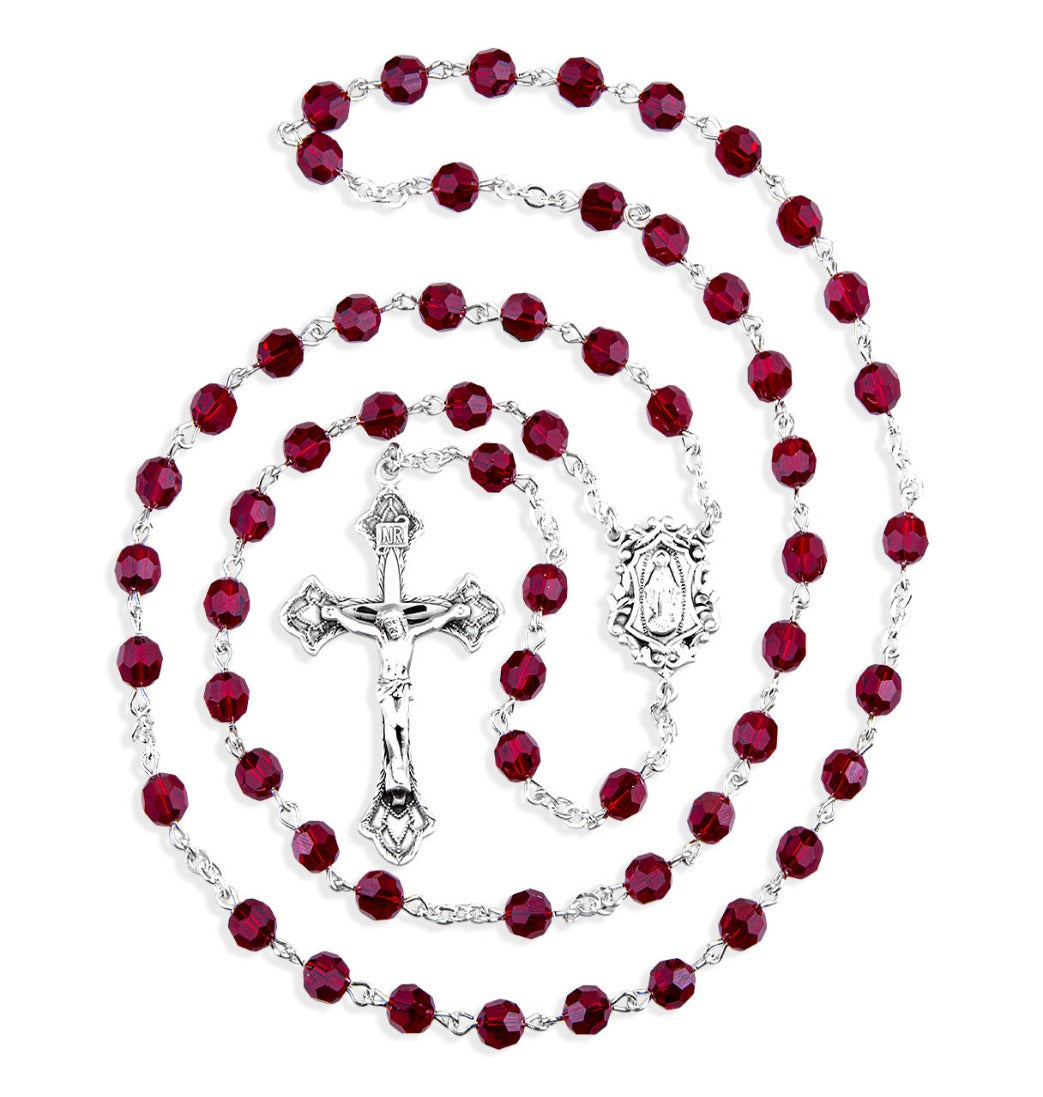 HMH 6mm Ruby Austrian Crystal Sterling Silver Rosary