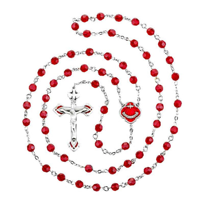 HMH Red Dove Confirmation 6mm Ruby Crystal Sterling Silver Rosary with Sterling Wire and Chain