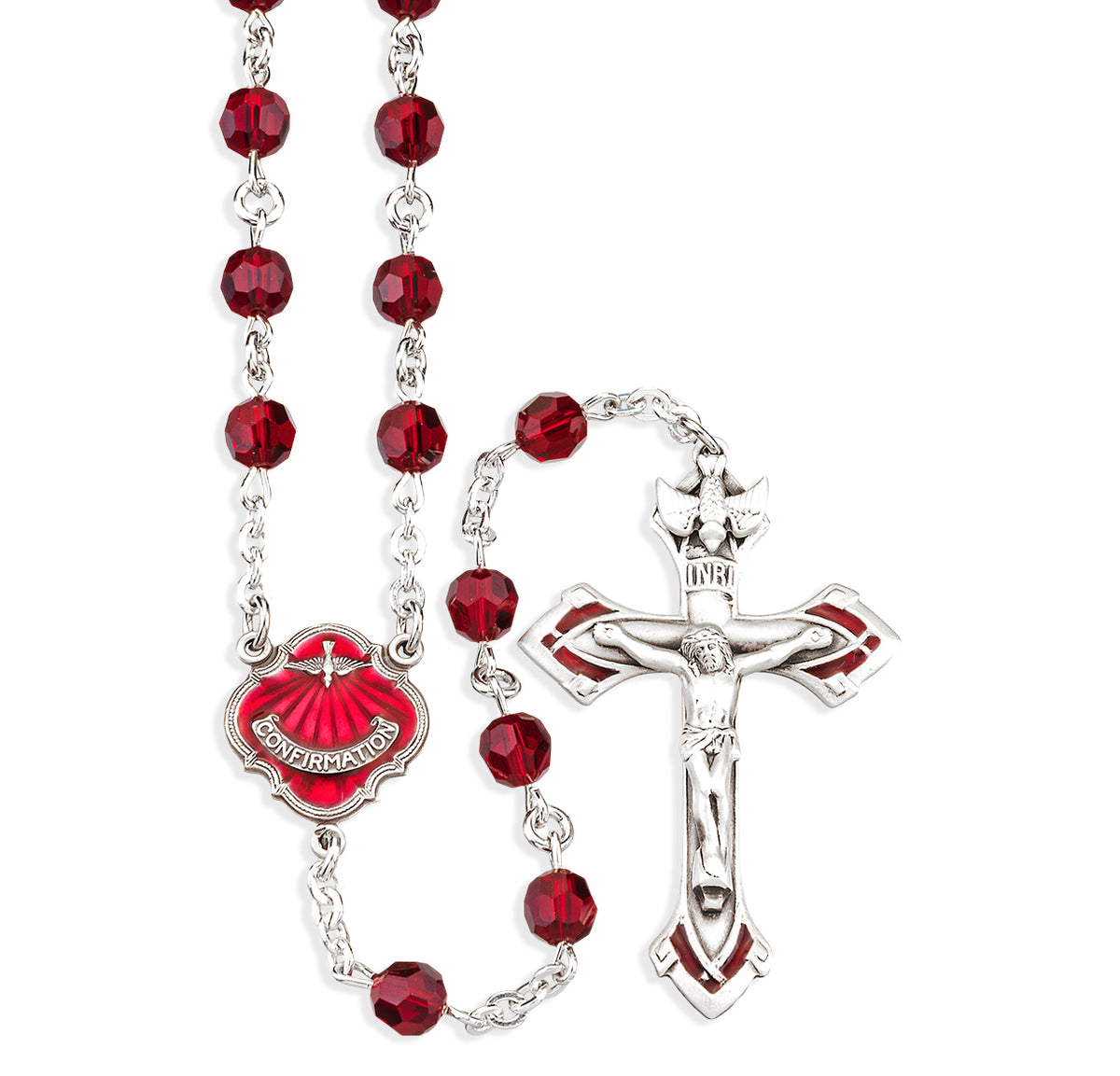 HMH Confirmation Red Crystal Sterling Silver Rosary