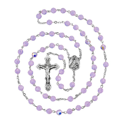 St. Therese Rose Opal Swarovski Crystal and 8mm Pink Rose Sterling Silver Rosary, HMH Religious (view 2)