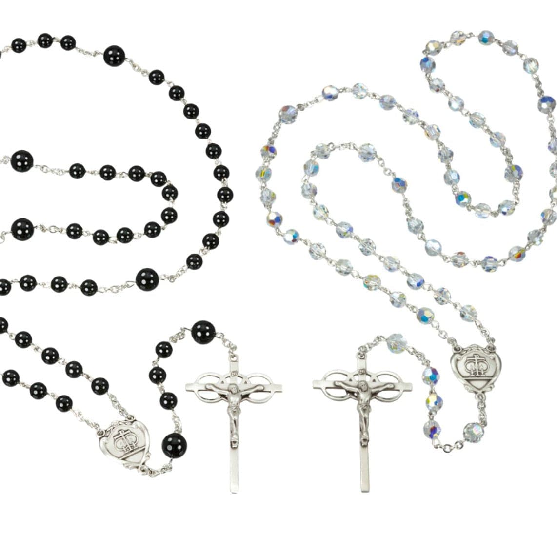 HMH Crystal and Onyx Bead Wedding Rosary Set