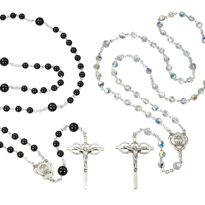 Crystal and Onyx Bead Wedding Rosary Set, HMH Religious