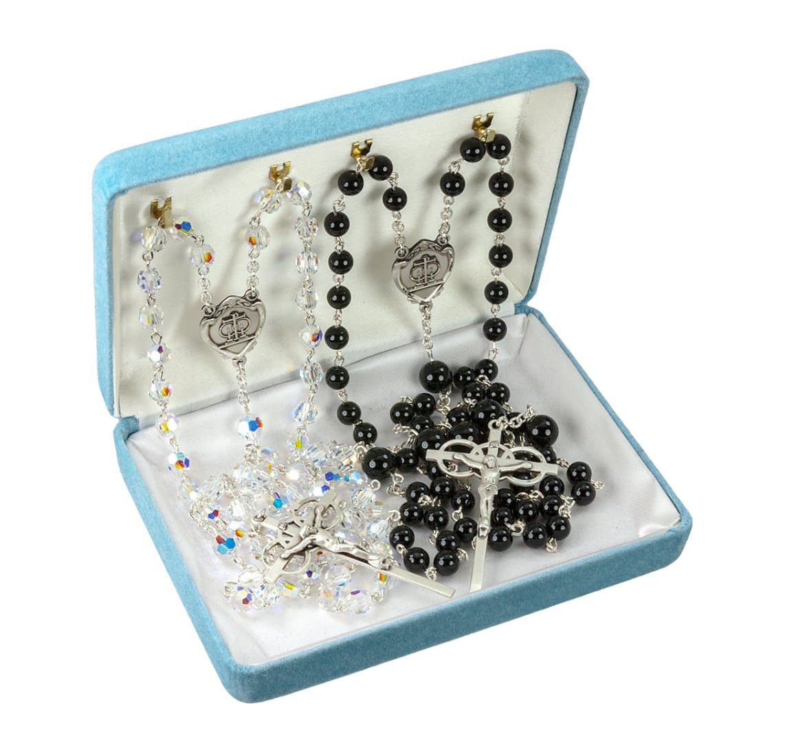 HMH Crystal and Onyx Bead Wedding Rosary Set