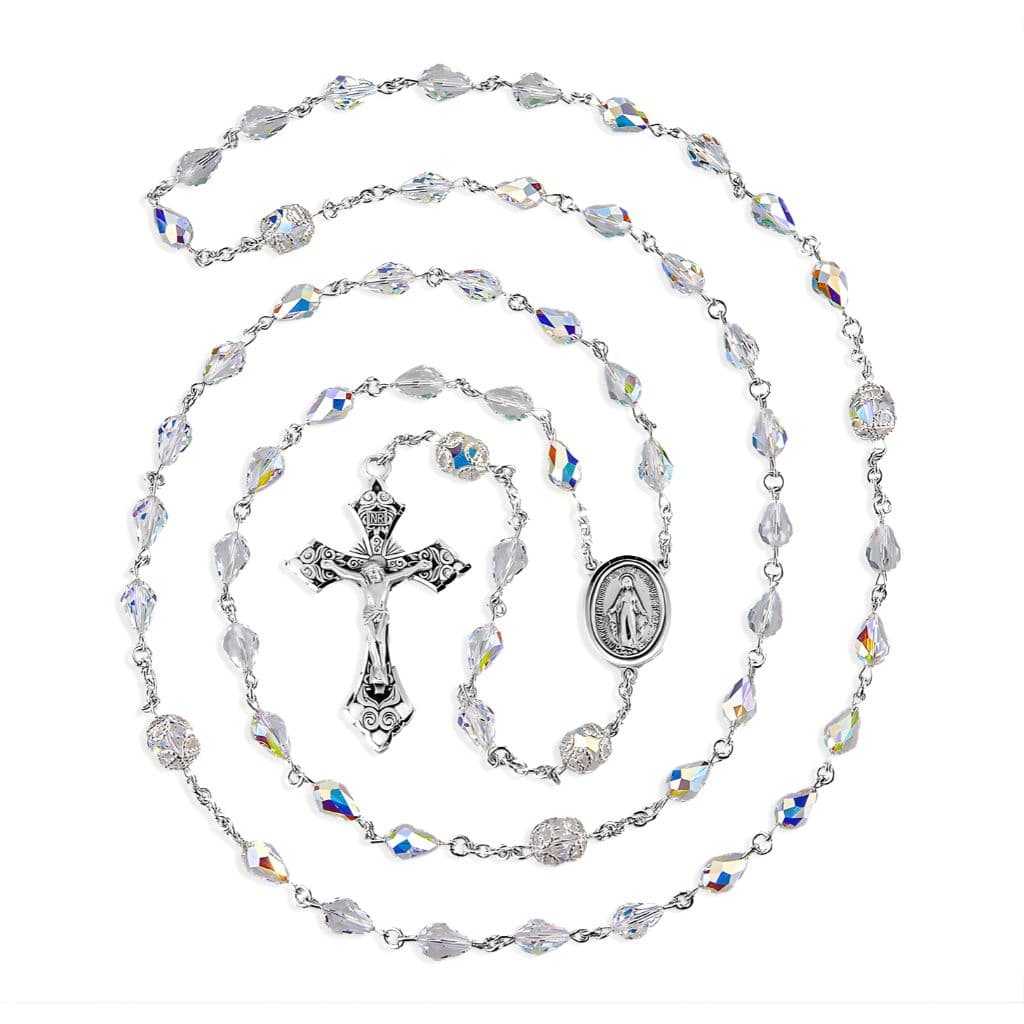 Handmade Miraculous 6x9mm Tear Drop Sterling Silver Catholic Rosary, made in the USA by HMH Religious.