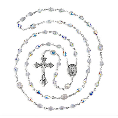 Handmade Miraculous 6x9mm Tear Drop Sterling Silver Catholic Rosary, HMH Religious