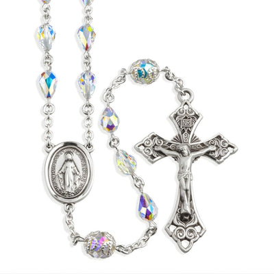 Miraculous 6x9mm Tear Drop Sterling Silver Catholic Rosary, crafted in the USA . Perfect gift in a deluxe box, HMH Religious