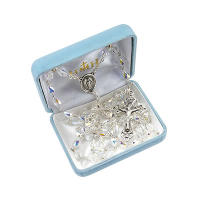 Handmade Miraculous 6x9mm Tear Drop Sterling Silver Catholic Rosary, crafted in the USA . In a deluxe box, HMH Religious