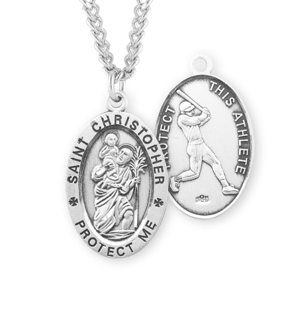 HMH Religious St Christopher Sterling Silver Baseball Sports Necklace,