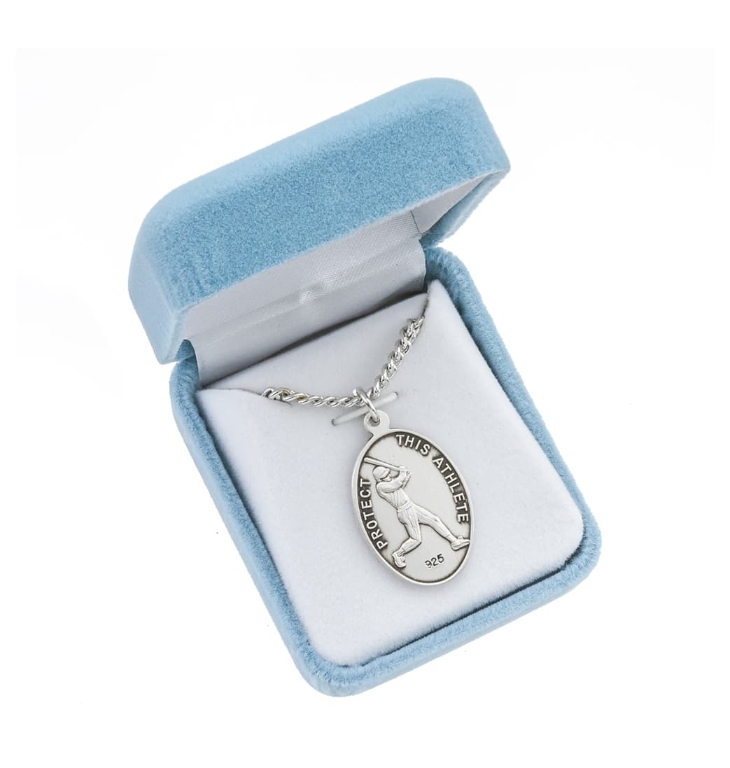 HMH Religious St Christopher Sterling Silver Baseball Sports Necklace in Gift Box,