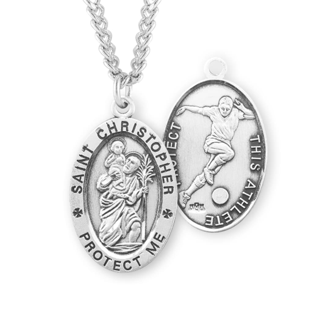 HMH Religious St Christopher Sterling Silver Soccer Sports Necklace with Chain,