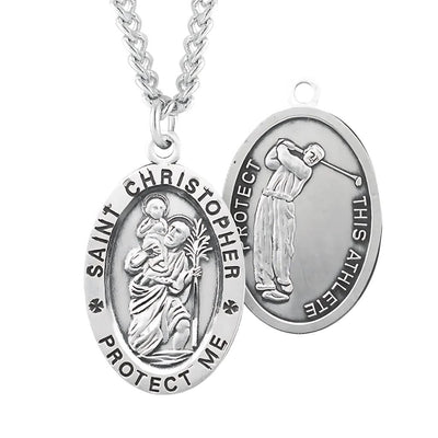 St. Christopher Golf Sterling Silver Medal with Chain, HMH Religious