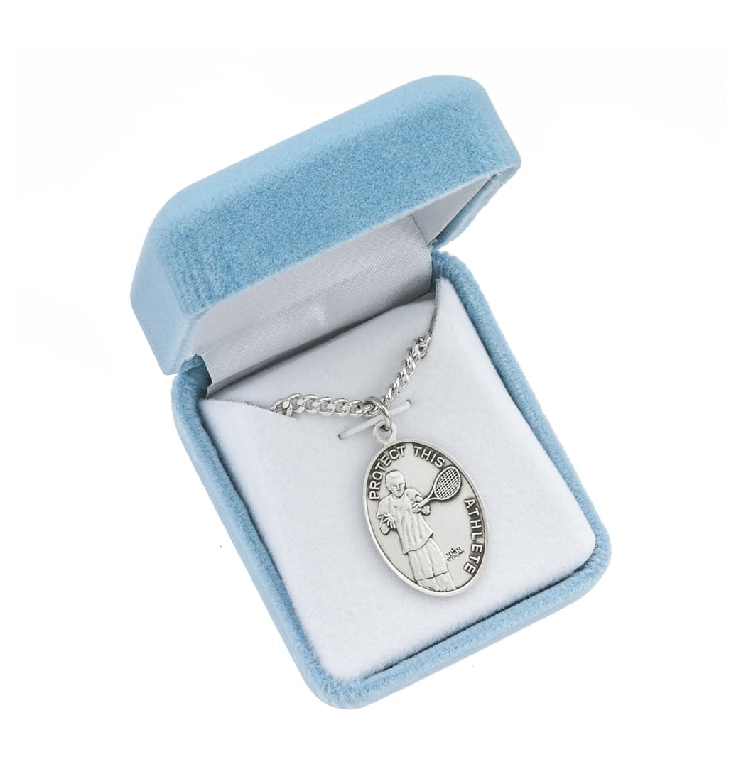 HMH Religious St Christopher Tennis Oval Sterling Silver Sports Necklace in Gift Box,