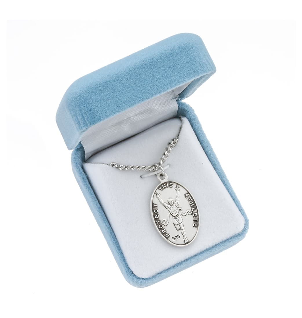 HMH Religious St Christopher Track Oval Sterling Silver Sports Necklace in Gift Box,