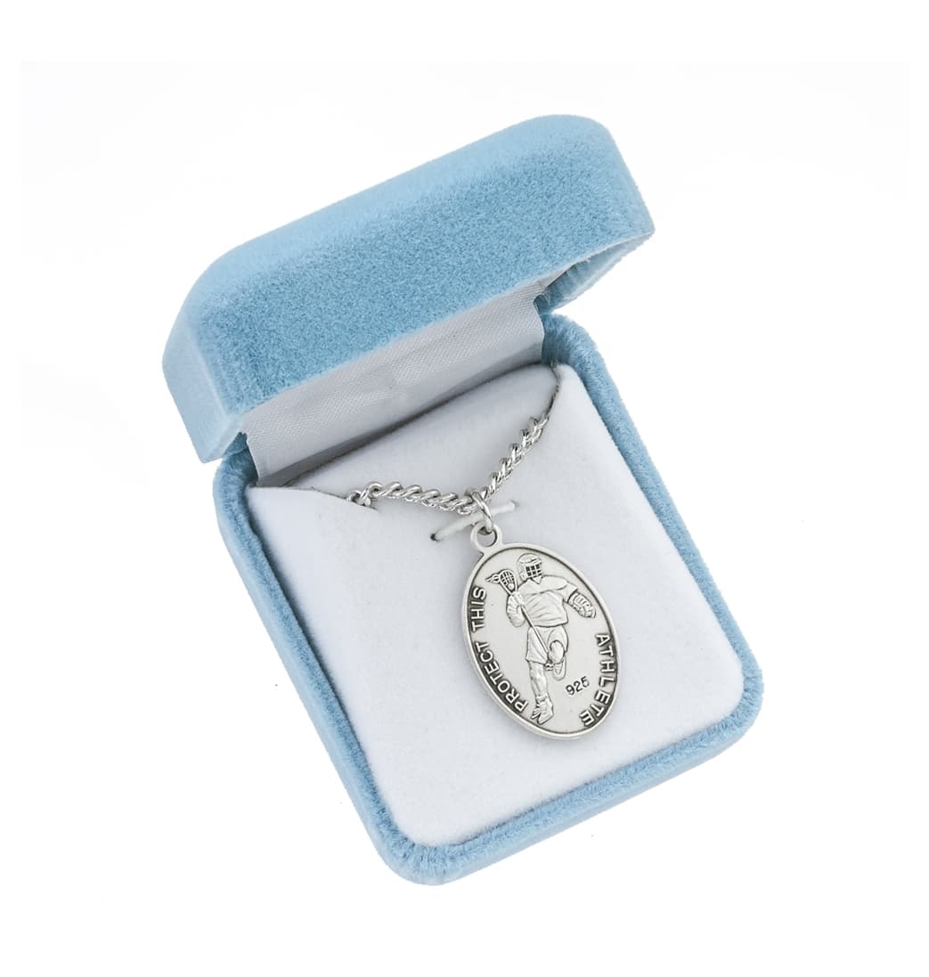 HMH Religious St Christopher Sterling Silver Lacrosse Medal in Gift Box,