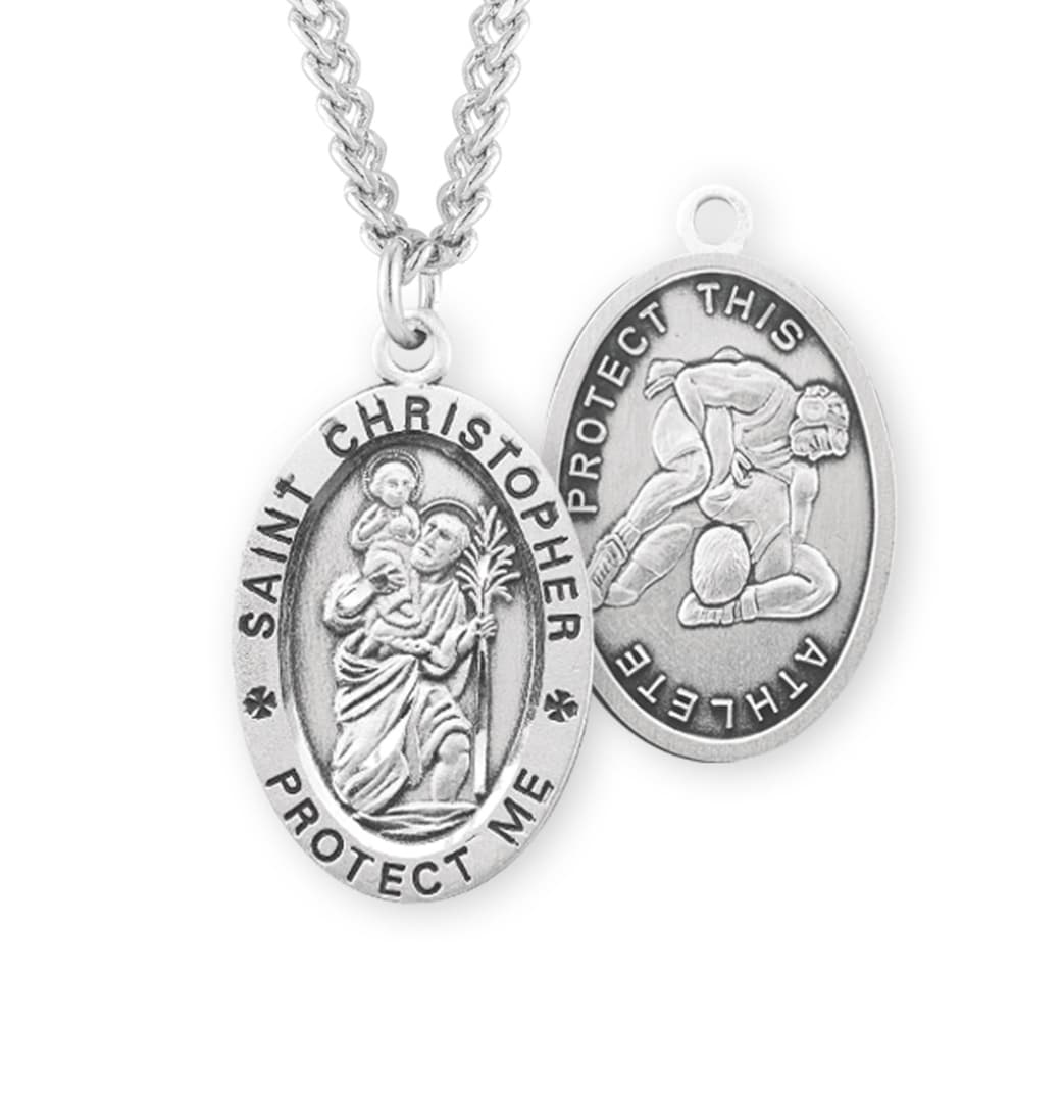 HMH Religious St Christopher Sterling Silver Wrestling Medal,