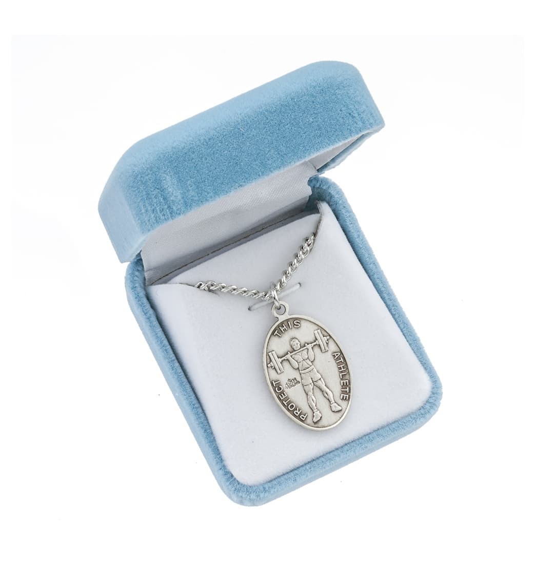 HMH Religious St Christopher Sterling Silver Weight Lifting Medal in Gift Box,