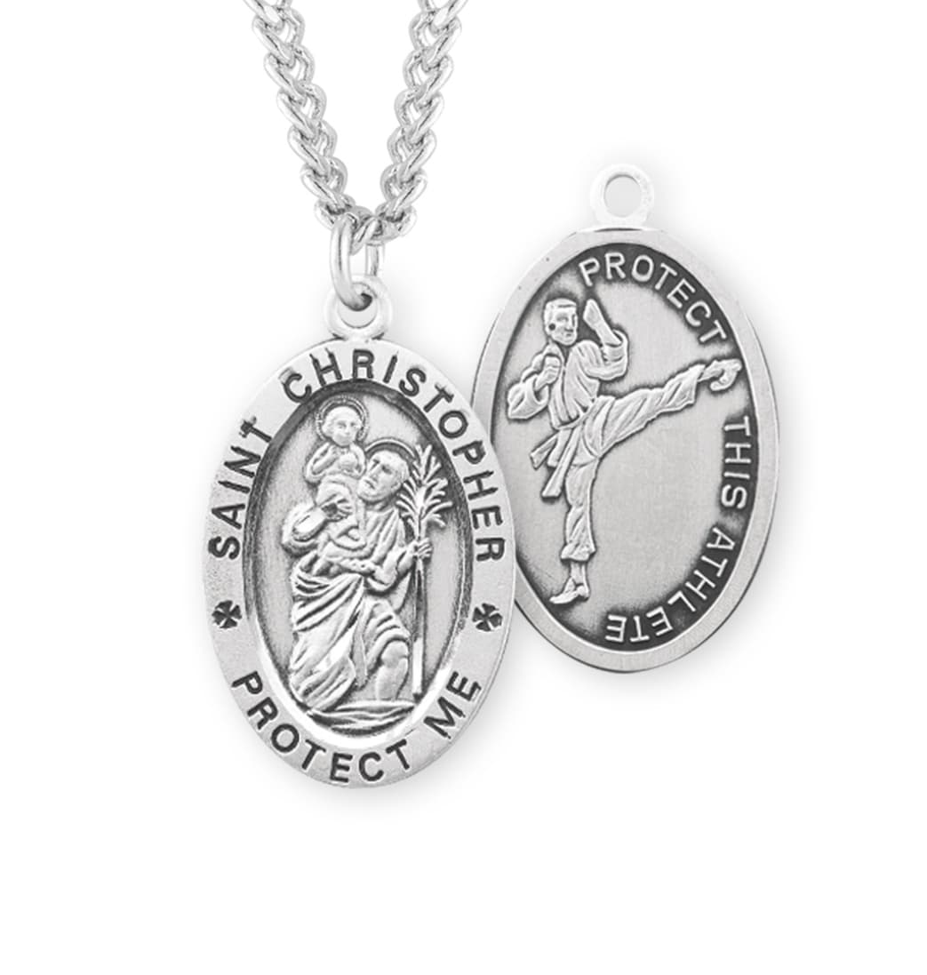 HMH Religious St Christopher Sterling Silver Martial Arts Medal with Chain,