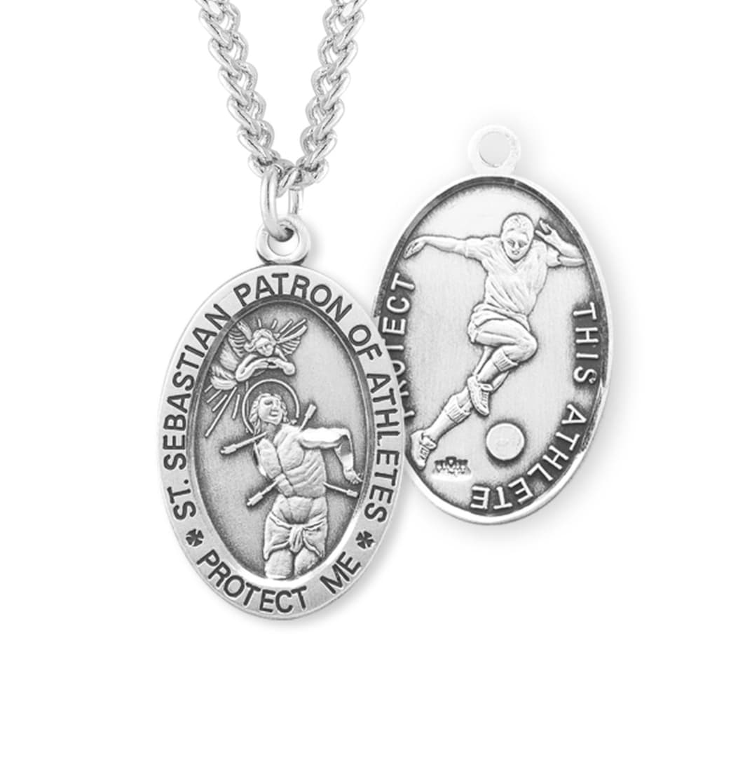 HMH Religious St Sebastian Sterling Silver Soccer Sports Necklace,