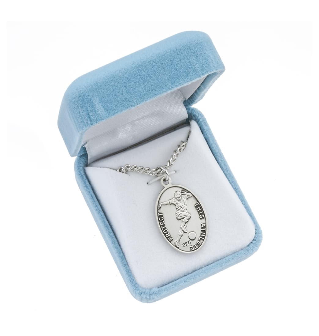 HMH Religious St Sebastian Sterling Silver Soccer Sports Necklace in Gift Box,