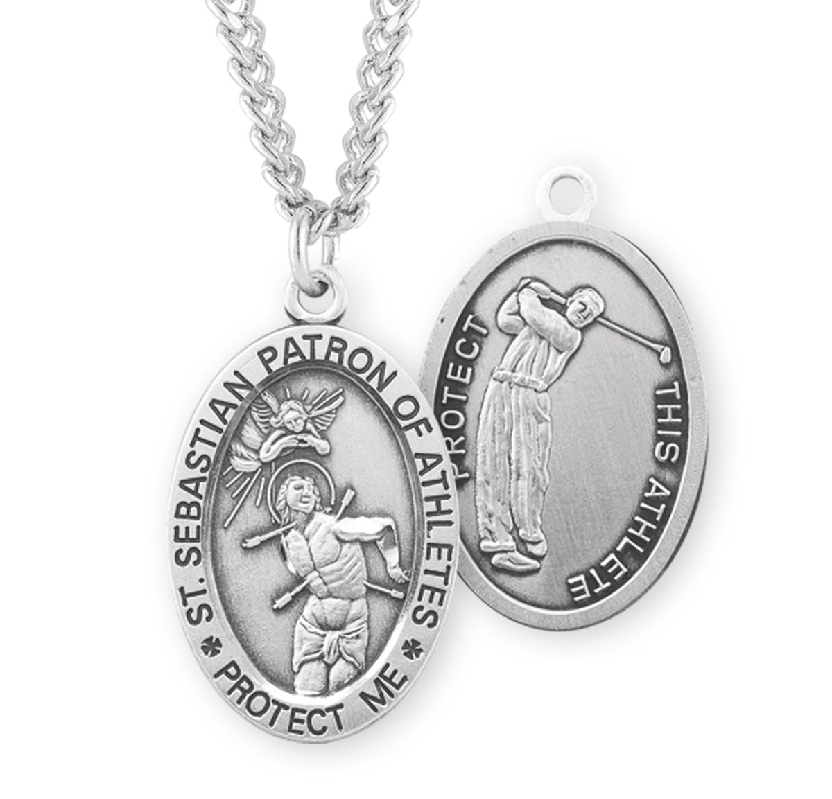 Saint Sebastian Oval Sterling Silver Golf Male Athlete Medal