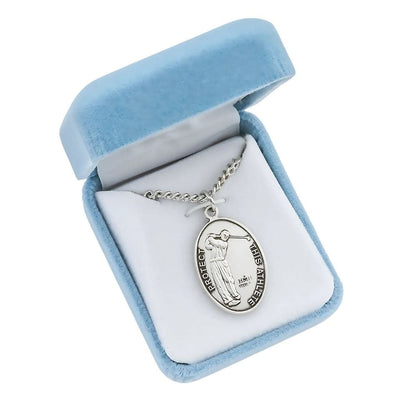 St. Sebastian golf oval sterling silver medal in gift box, HMH Religious