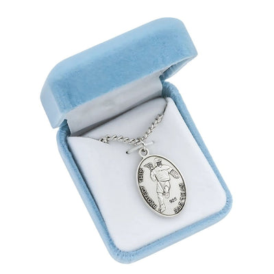 St Sebastian Sterling Silver Lacrosse Medal in Gift Box, HMH Religious