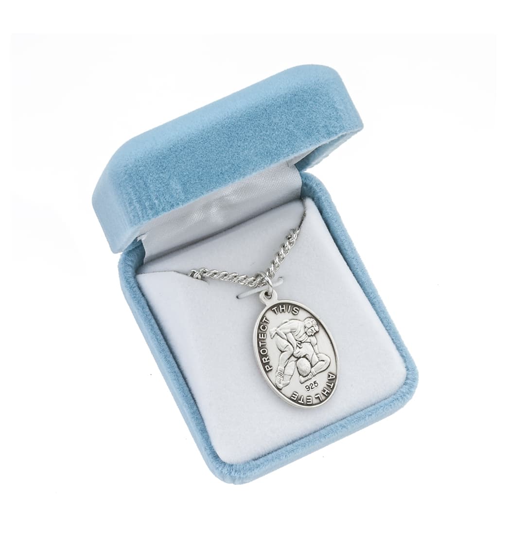 HMH Religious St Sebastian Sterling Silver Wrestling Medal in Gift Box,