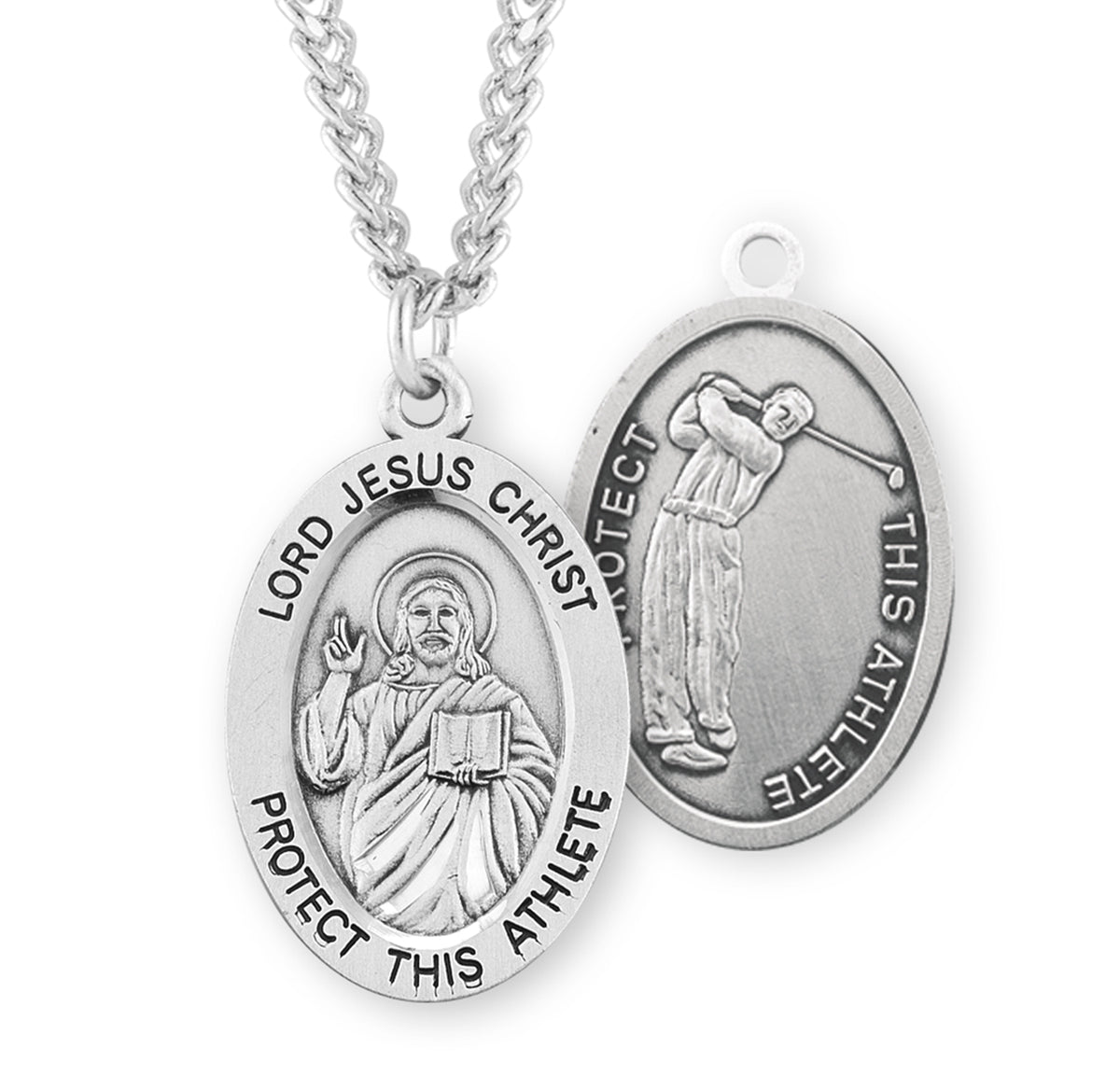 HMH Lord Jesus Christ Oval Sterling Silver Golf Male Athlete Medal