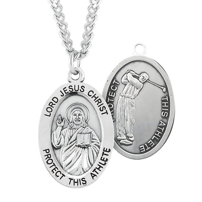 Lord Jesus Christ Sterling Silver Golf Medal Necklace, .925, HMH Religious