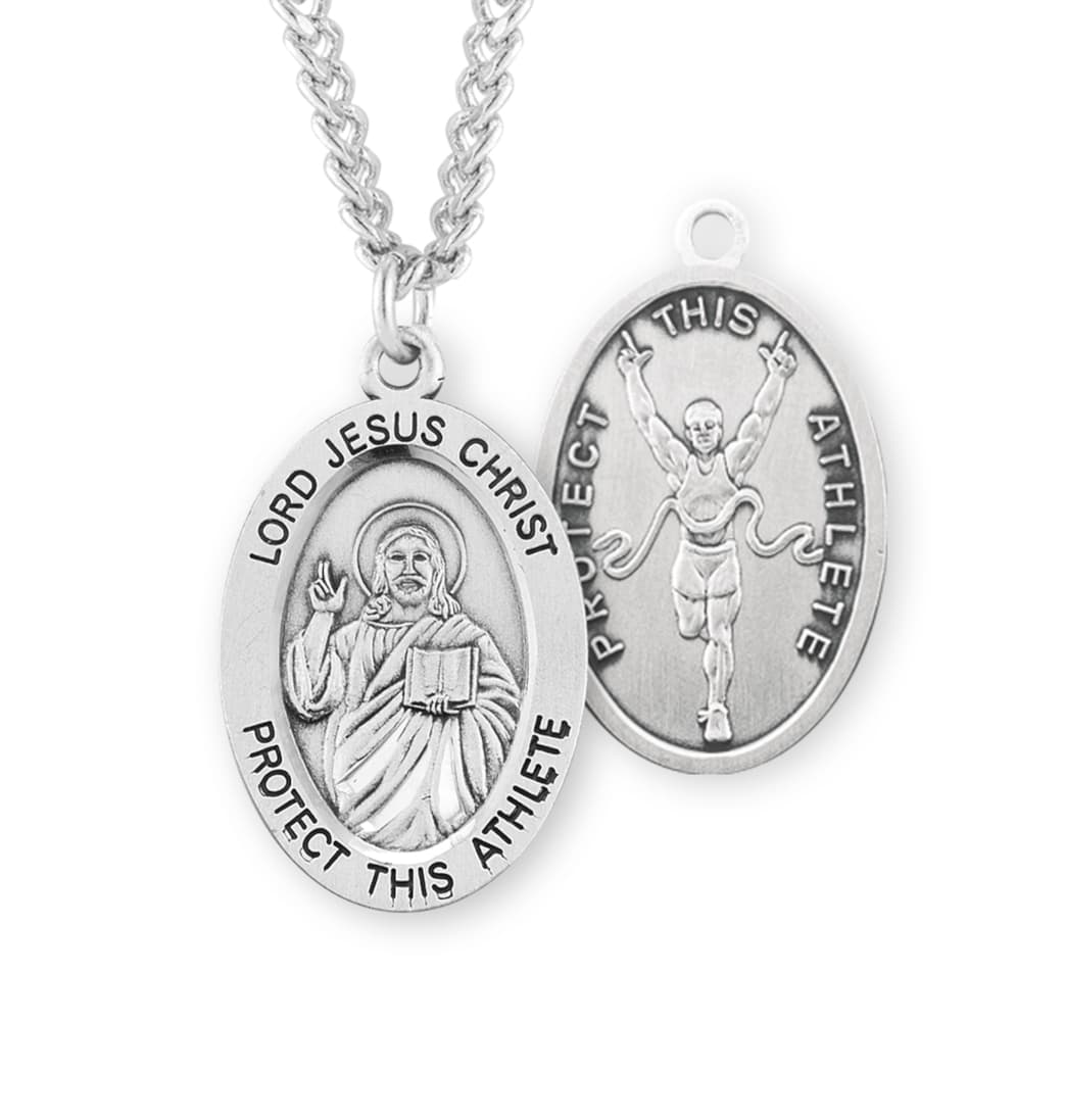 HMH Religious Jesus Christ Track Oval Sterling Silver Sports Necklace,