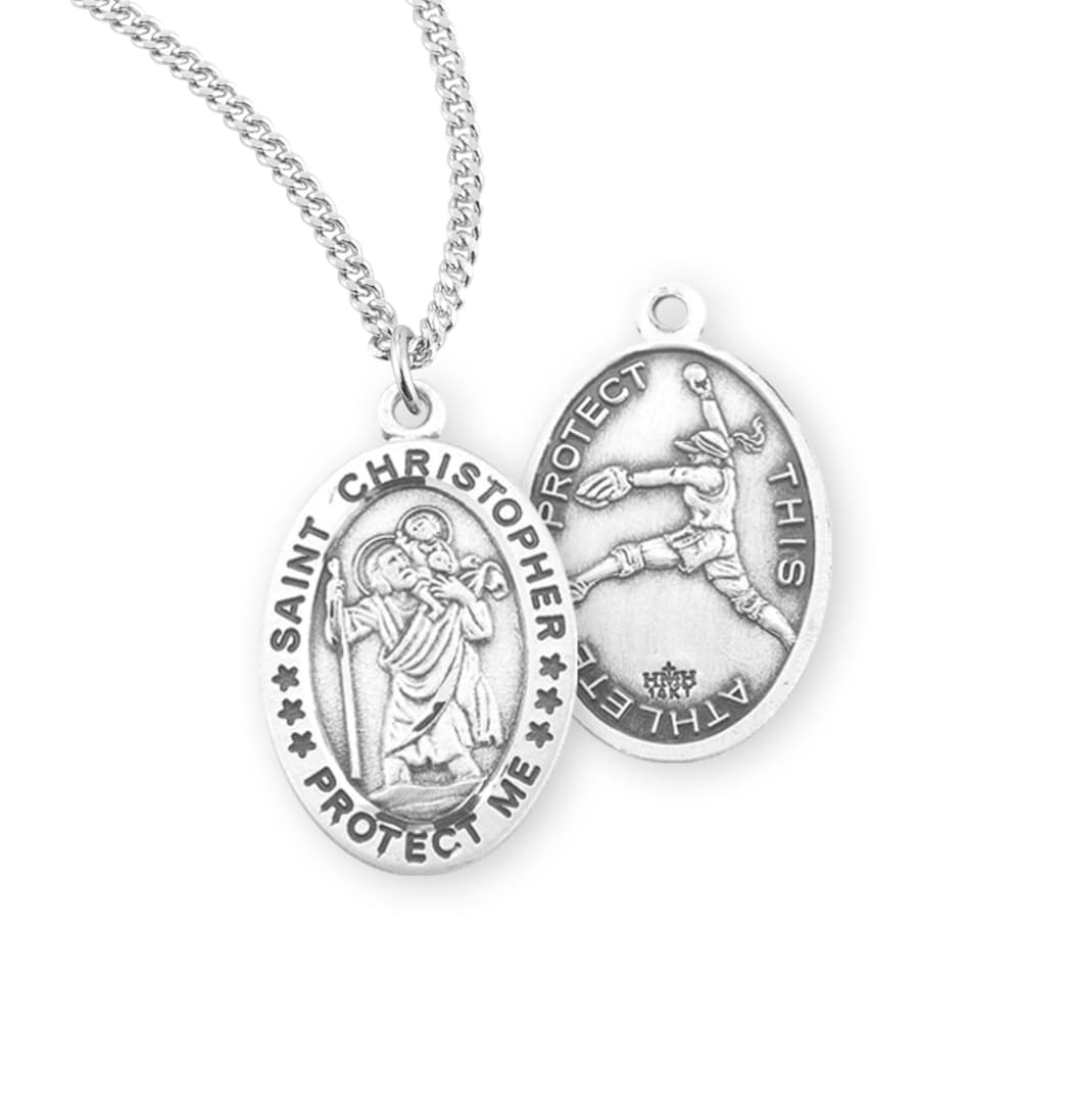 HMH Religious St Christopher Sterling Female Softball Medal with Chain,