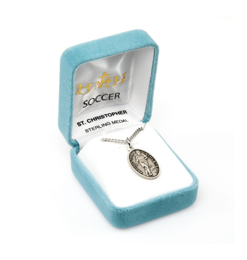 HMH Religious St Christopher Sterling Female Soccer Medal in Gift Box,