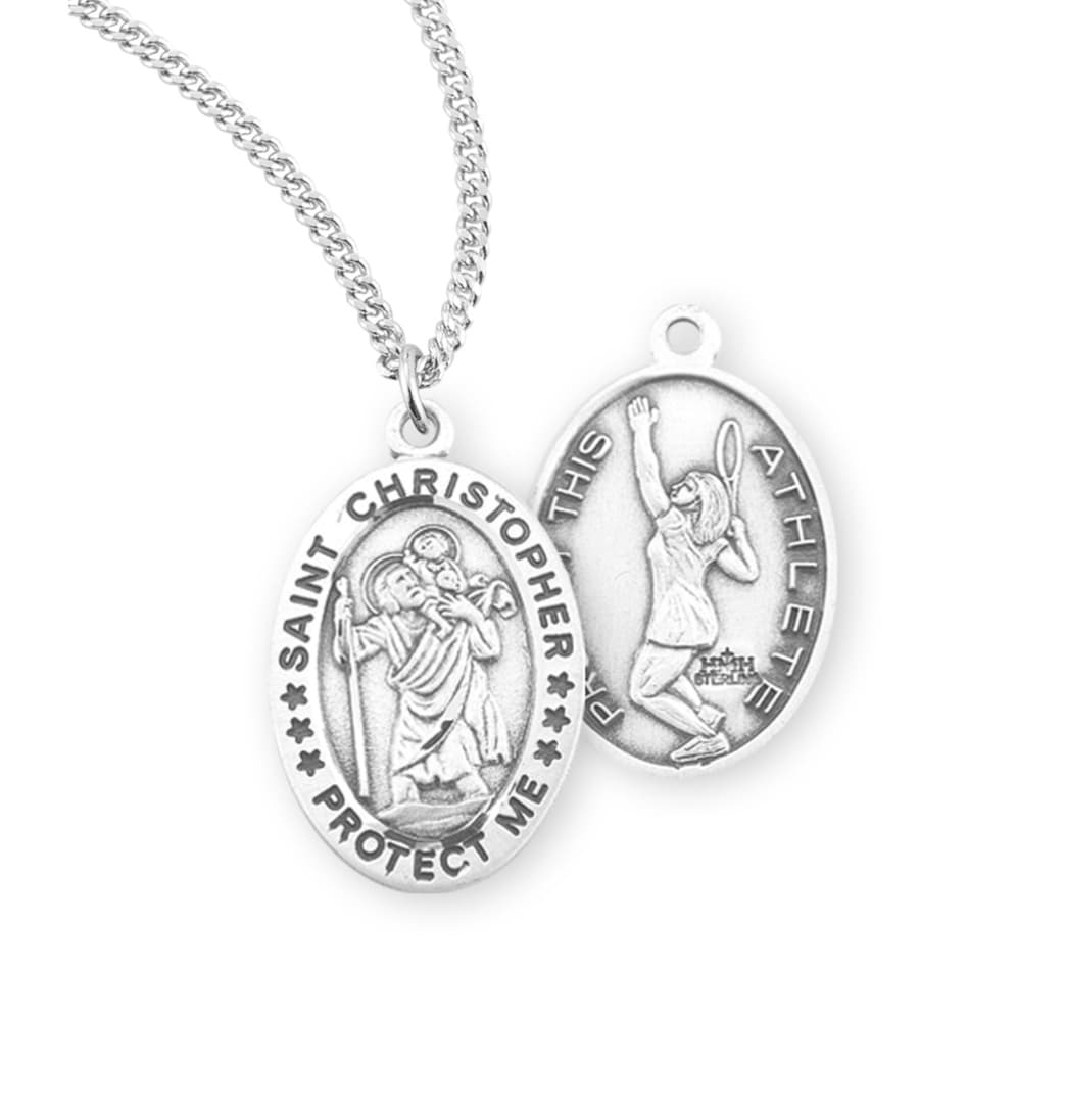 HMH Religious St Christopher Sterling Female Tennis Medal with Chain,