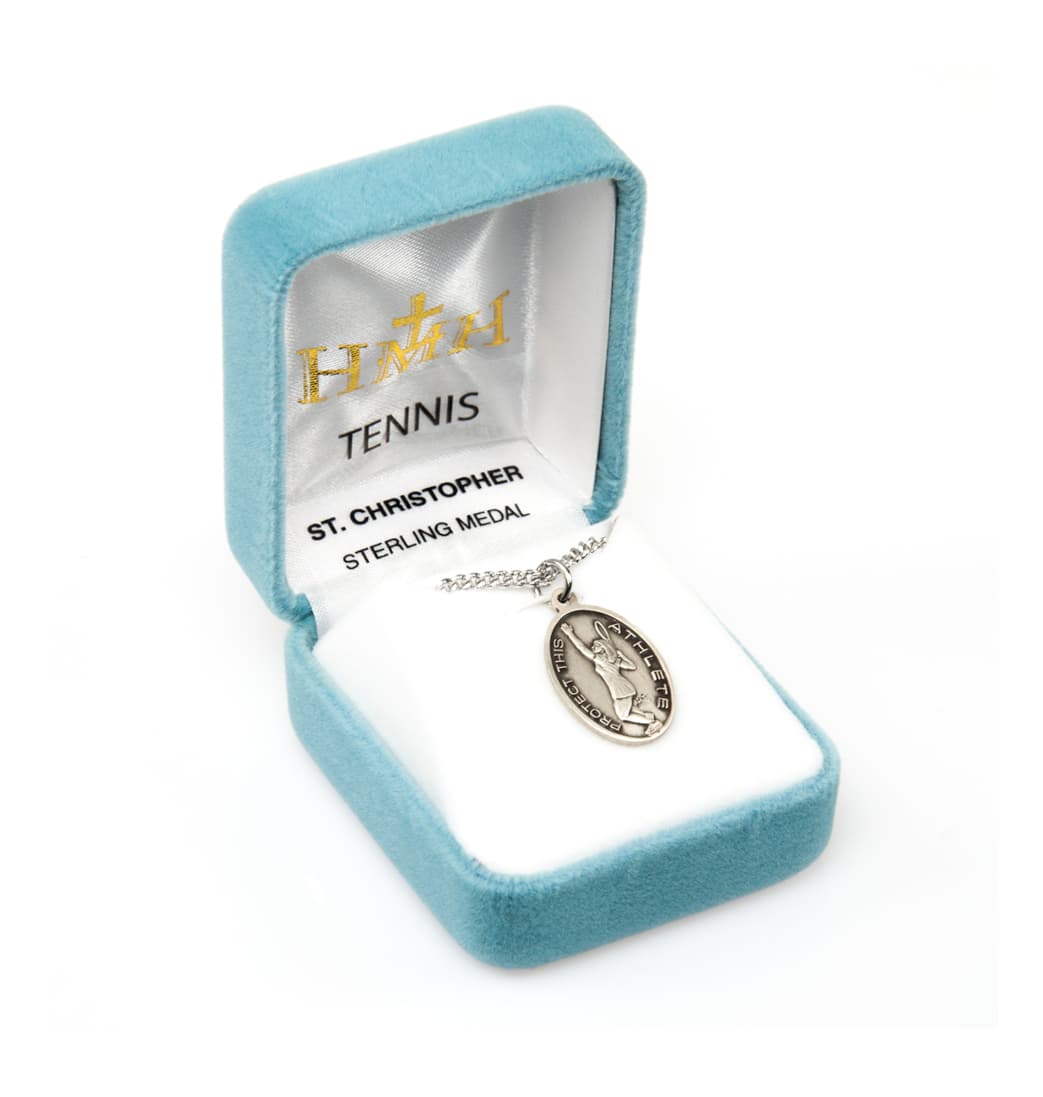 HMH Religious St Christopher Sterling Female Tennis Medal in Gift Box,