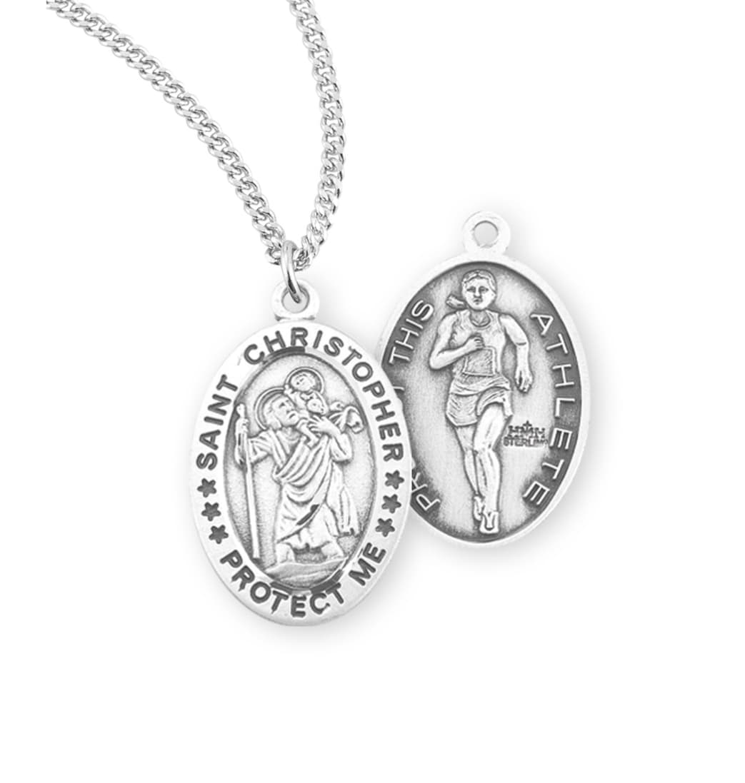 HMH Religious St Christopher Sterling Female Track Medal with Chain,