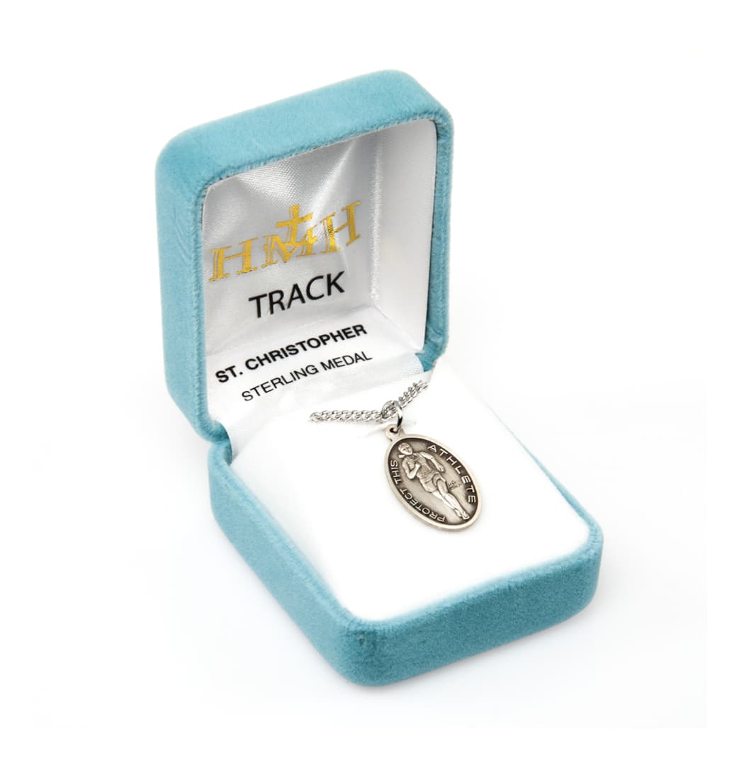 HMH Religious St Christopher Sterling Female Track Medal in Gift Box,