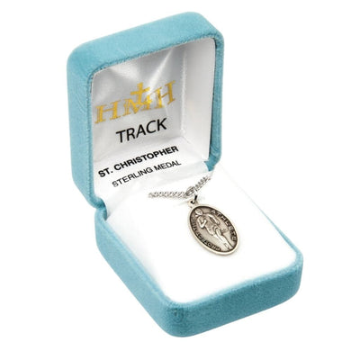 St. Christopher Girl's Track Round Sterling Silver Medal Necklace in Gift Box, HMH Religious