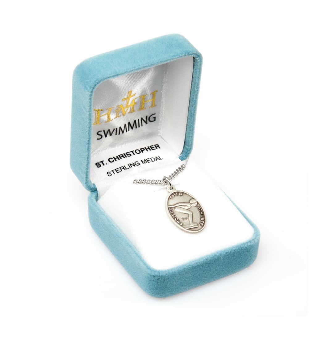 HMH Religious St Christopher Sterling Female Swimming Medal in Gift Box,